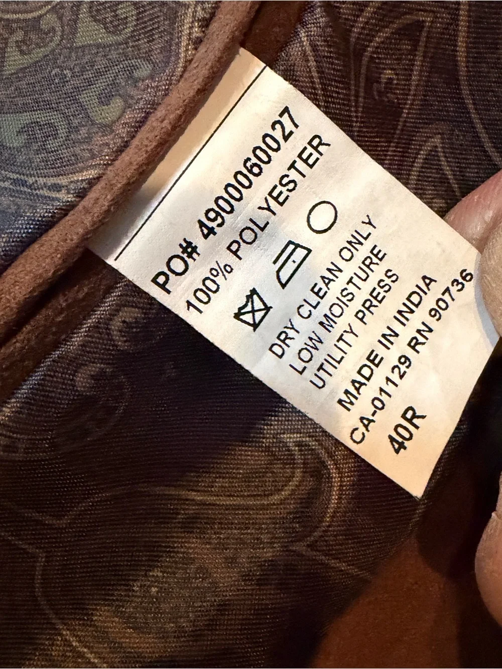Lauren Ralph Lauren Blazer Men’s 40R Brown Suede Look Paisley Lining Sport Coat
